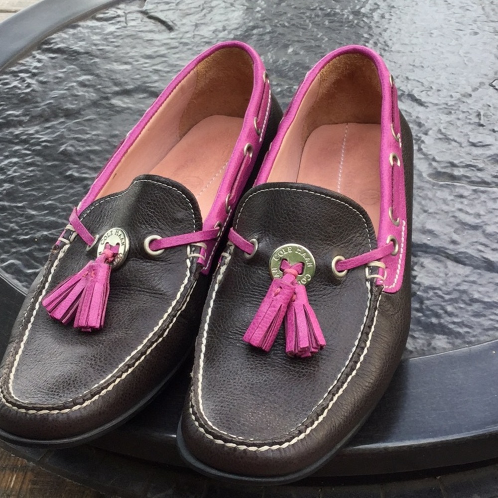 Pink and brown loafers with Tassels
